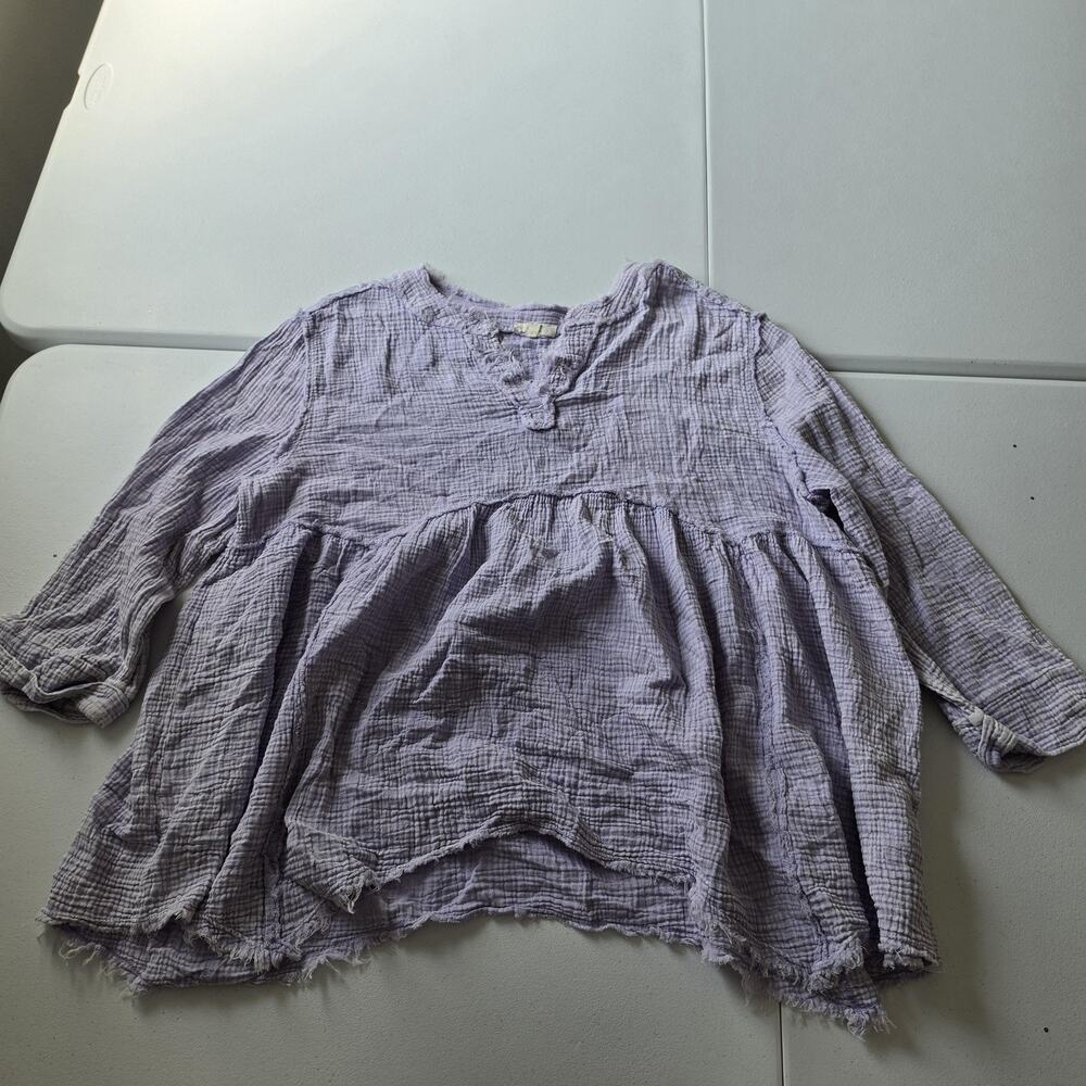 Easel Tunic Blouse Womens Medium Purple Cotton Gauze Boho Long Sleeve Top